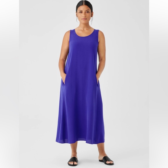 Eileen fisher Silk Georgette Crepe Scoop Neck Dress - Picture 1 of 7